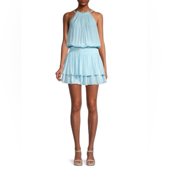 Ramy Brook Macy Gathered Blouson Dress Light Blue - Picture 1 of 11